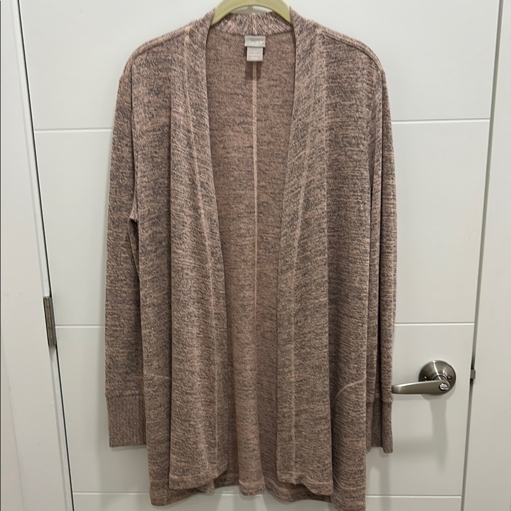 Chico's Pink Heathered Soft Cardigan Open Front Knit w/ Pockets Sz 1 8/10 Medium